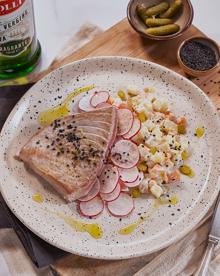 Red Tuna Fillet with Russian Salad – Bertolli Olive Oil